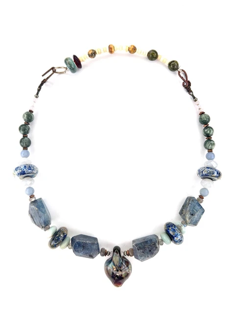 Handcrafted Boro Glass Pendant  Statement Necklace-OOAK-Krix Beeble Alien Mystic