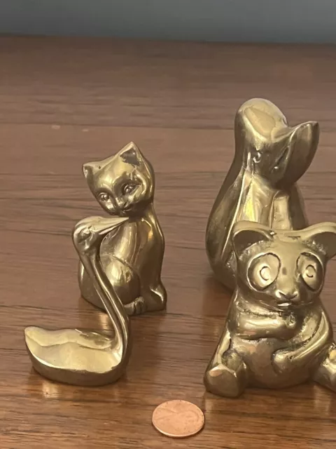 Vintage MCM Mid-Century Modern Brass Animal Figurines Hound Dog, Cat, Bear, Swan