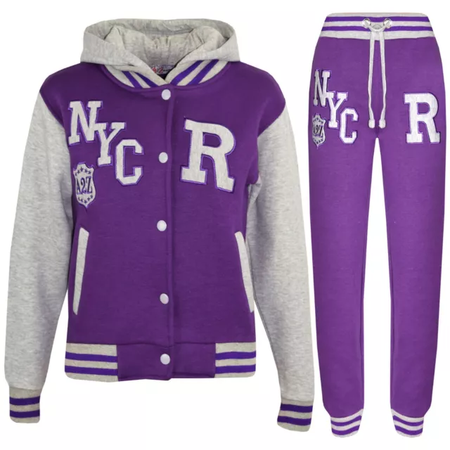 Bambini Ragazzi Baseball R Nyc Tuta Viola Cappuccio Varsity Giacca & Pantaloni