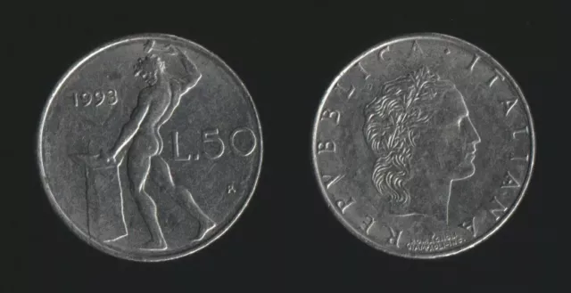 ITALIA REPUBBLICA Moneta DA 50 LIRE VULCANO PICCOLA 1993