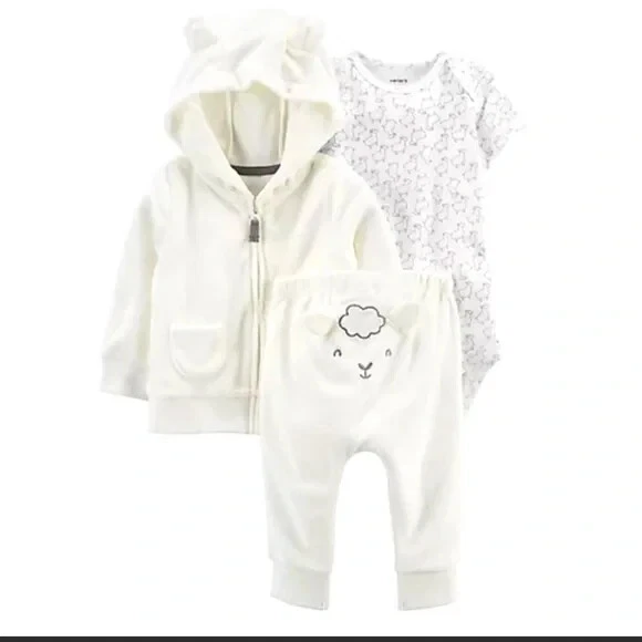 Carter's Baby 3 Piece  Lamb Themed White Terry For Boy/Girl-Size 9 months-NWT