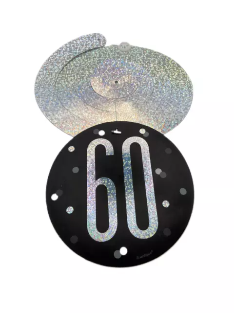 Glitz black silver themed 60th birthday hanging foil swirls party decorations 3