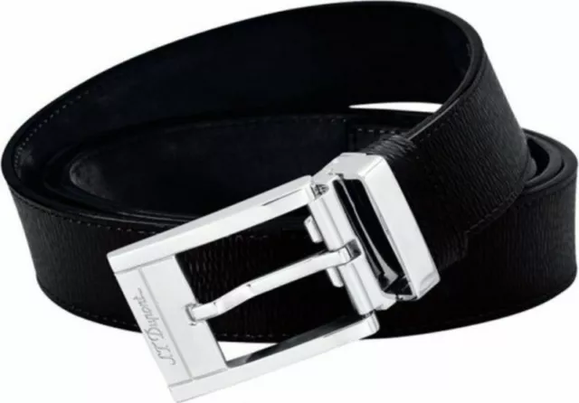 S.T. Dupont 30mm Reversible Black Leather Belt, Palladium Buckle, 7920143, NIB