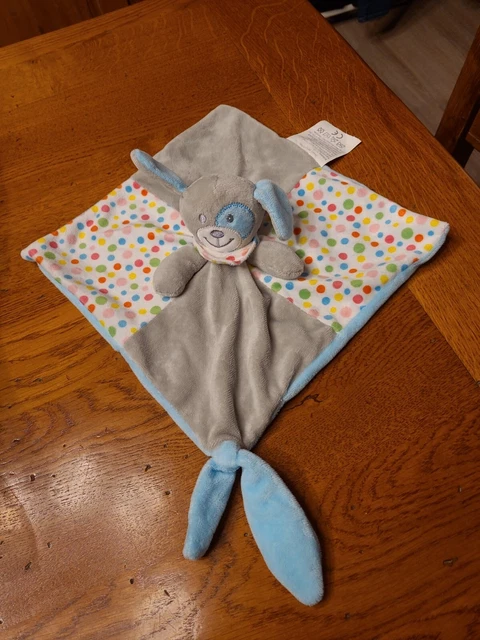 Doudou plat chien  gris vert petits pois jaune rose NAnjing ÉTAT NEUF