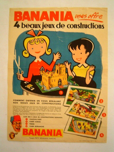 AFFICHE litho ancienne 1954 : BANANIA / JEUX DE CONSTRUCTION / COURBEVOIE