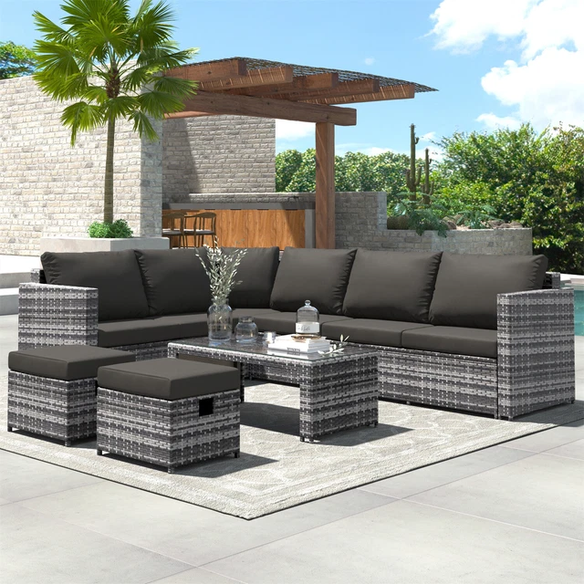 RATTAN OUTDOOR GARDEN Furniture Patio 8 Seater Corner Sofa Set with