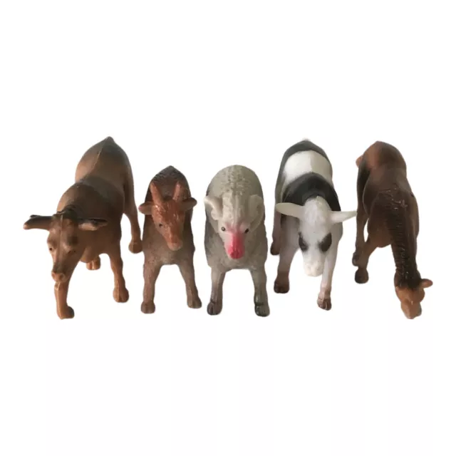 Barnyard Animals 2 Cows Goat Sheep Horse Mini 2" Lot of 5 Great Cake Toppers