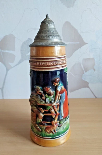 Chope à Bière Betschoorf En Grès D'Alsace - Bleu - Verre à Bière Traditionnel