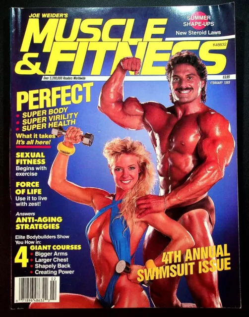 VINTAGE Muscle & Fitness Magazine February 1989 Swimsuit Joe Weider Bodybuilding