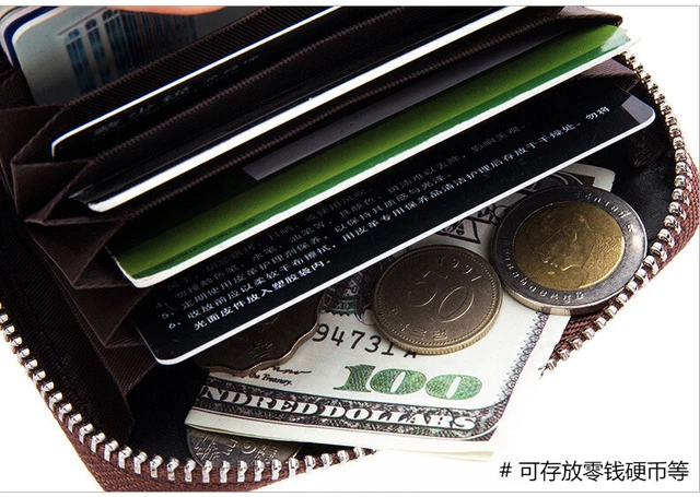 Genuine Leather Men Wallet Credit Card Holder RFID Blocking Zipper Pocket Thin 7