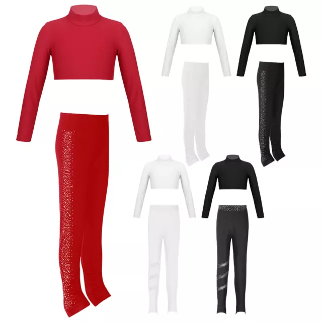 Kids Girls Shirts Elastic Waistband Sports Set Gymnastics Tracksuit Casual
