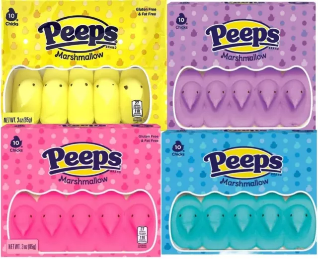 Easter Peeps Marshmallow Candy 4 Pack Assorted Yellow Blue Pink Purple