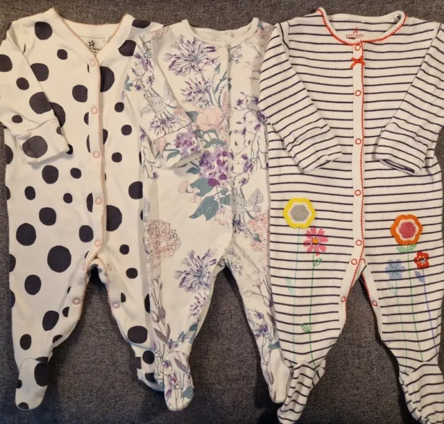 Next Baby girls Sleepsuit bundle 0-3 months babygrow floral spotted stripe (613)