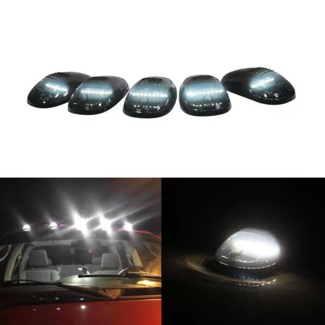 5pc Smoked Lens White LED Cab Roof Clearance Lights For 17-up Ford F250 F350