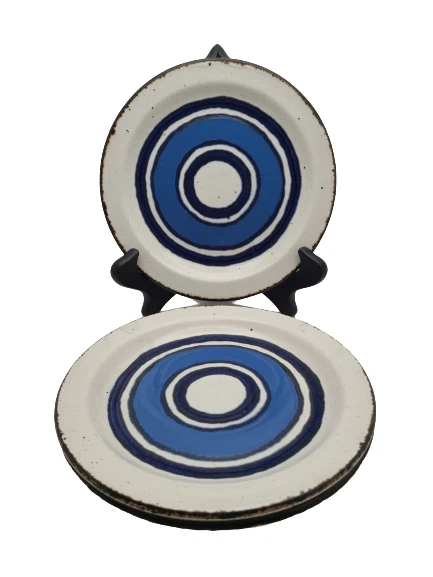 (3)Vintage Midwinter Stonehenge Moon 7" Bread Plate Blue Circles Made In England (3)Vintage Midwinter Stonehenge Moon 7" Bread Plate Blue Circles Made In England