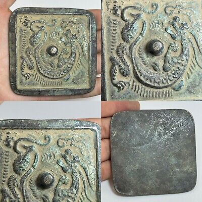 Beautiful Antique Near Eastern Old Bronze Rare Tile With Dragon Figure Rare￼