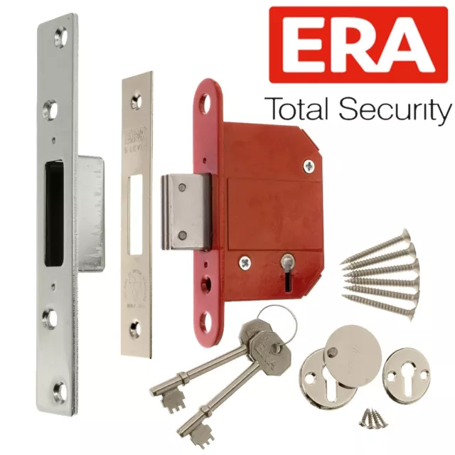 ERA 5 LEVER MORTICE 3" SATIN CHROME DEADBOLT 76mm Entrance Front Back Door Lock