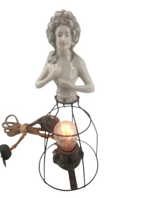 Antique 1920-30's Victorian Porcelain Lady Half Doll Boudior Table Lamp Working!