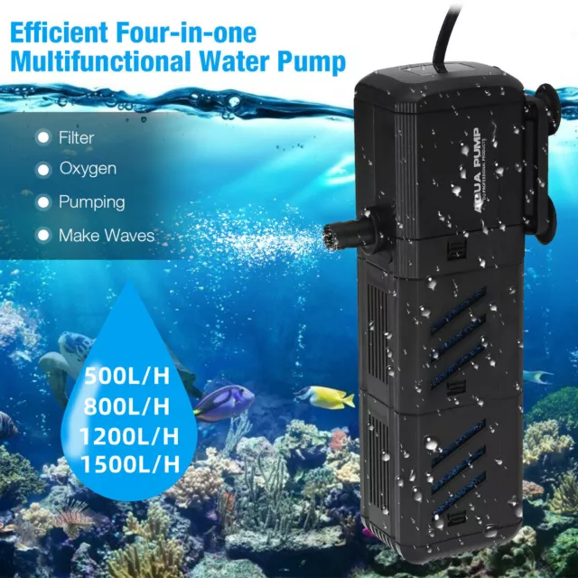 4 In1 Aquarium Fish Tank Water Pump Internal Purifier Filter Oxygen Wave Uk Plug