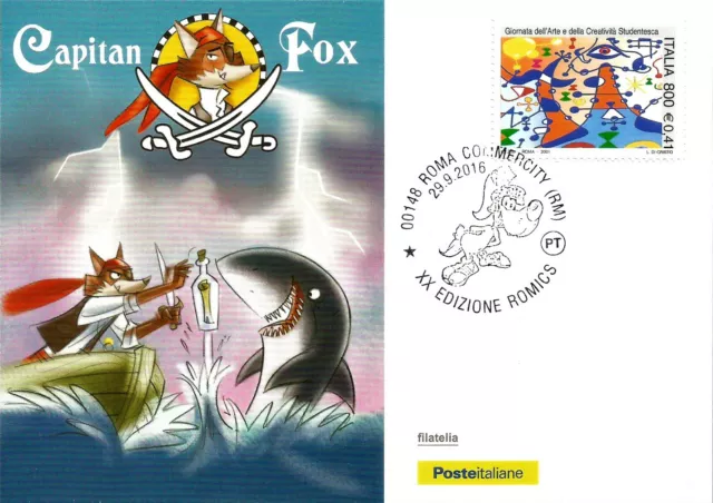 FOLDER FILATELICO Simone Frasca CARTOLINE Capitan Fox ROMICS Mitici Sei STAMPS 3