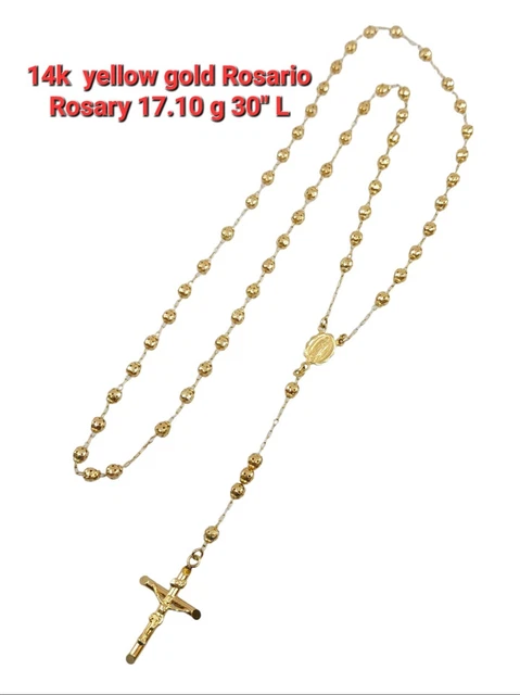 Italian 14k Yellow Gold Diamond-Cut Beaded Rosary Necklace 5mm 39" 17.10 grams Italian 14k Yellow Gold Diamond-Cut Beaded Rosary Necklace 5mm 39" 17.10 grams