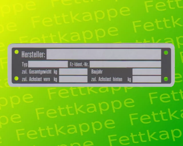 Blanko Typenschild Anhängertypenschild Neutral Anhänger - Typ 5