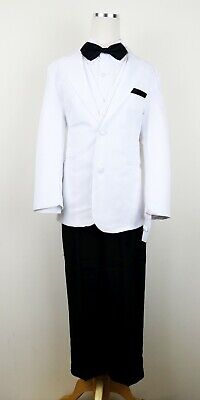Boys Tuxedo Suit Classic Two Tone style White Black Suit Satin trim Full Set