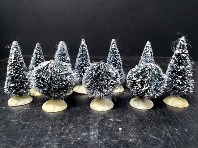 Lot Of 10 Lemax Snow Covered Bottle Brush Trees Christmas Village Accessory