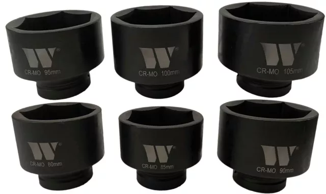 Welzh Werkzeug 6 Piece Deep Impact Socket Set 1" Drive 80-105mm Carbon Steel