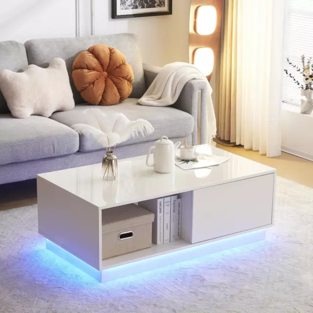 LED Coffee Table with Light High Gloss Center Cocktail Table Modern Living Room