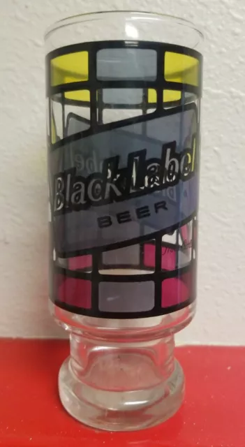 Vtg Retro Black Label Beer Multi-Colored Stained Glass Tiffany Style Beer Glass