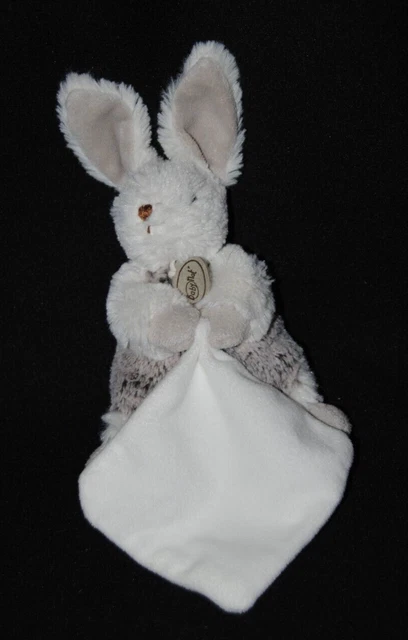 Peluche doudou lapin blanc brun marron chiné BABY NAT' mouchoir 15 cm NEUF