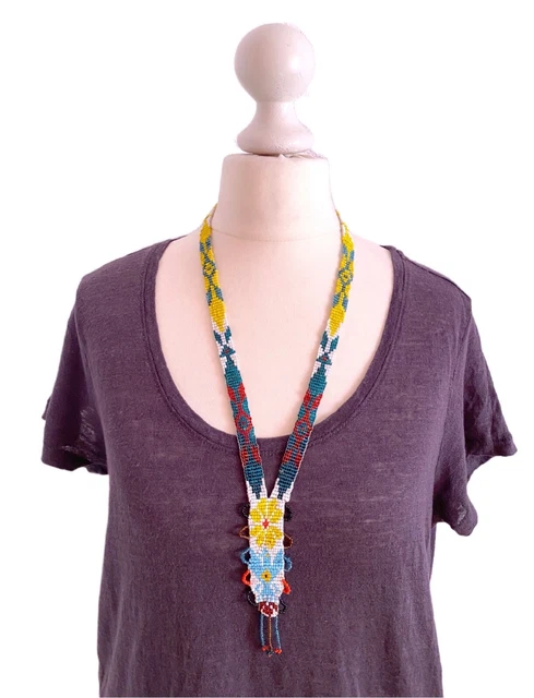Collier Fleur Style Tibétain En Verre Coloré – Vert, Argent Tibétain, Neuf Sans Emballage