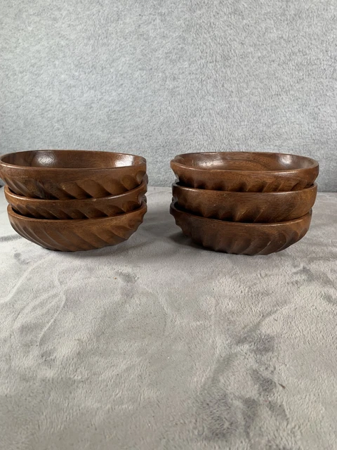 Vintage 70s Genuine Monkey Pod Wood Bowl 6 Peice Set