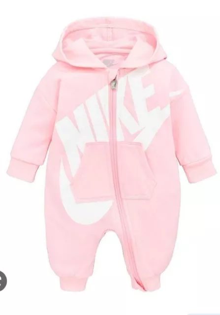 Nike Baby Girl pink Romper overall hooded Size 9 12 months NWT all in one