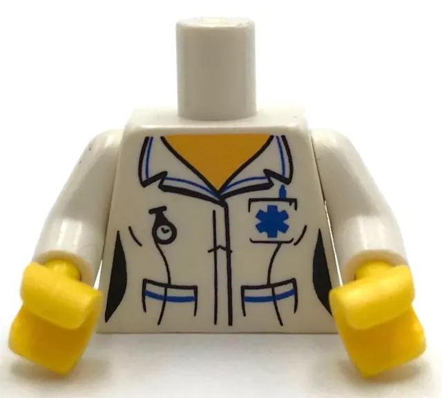 Lego New White Torso Hospital EMT Star of Life Female Shirt Open Collar Piece