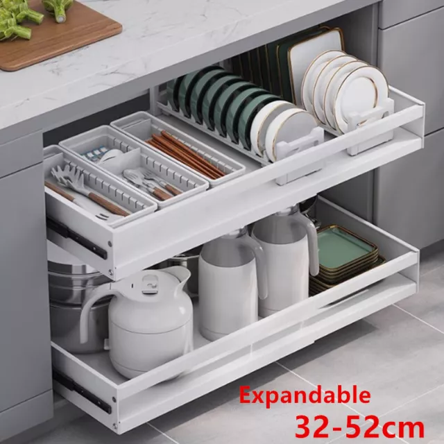 Expandable Kitchen Cabinet Pull Out Slide Drawer Shelf Organiser Rack Storage