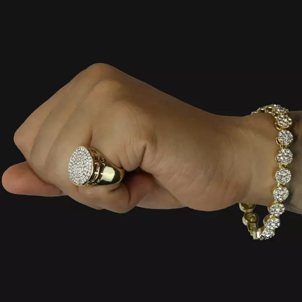 Juego de pulsera y anillo de circuncio cúbico eslabón de Miami chapado en oro 18k