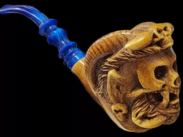 MASTER KENAN Handcarved Skull Meerschaum Pipe, Hand-carved Turkish Smoking Ocp#1