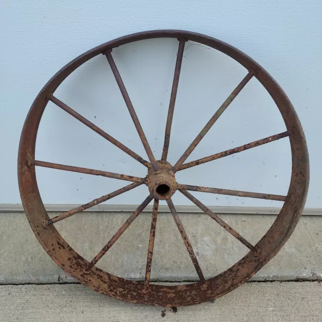 24" Antique Vintage Steel Spoke Wagon Wheel Plow Cart Implement Farm Decor