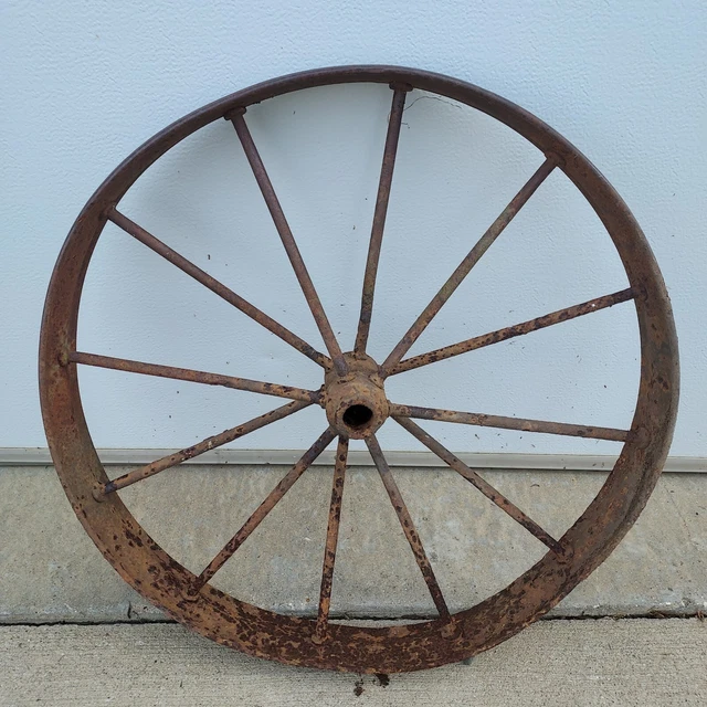 24" Antique Vintage Steel Spoke Wagon Wheel Plow Cart Implement Farm Decor