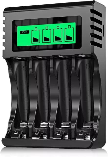 POWEROWL 4-slot AA AAA Battery Charger with LCD Display USB Quick Charging, Slot