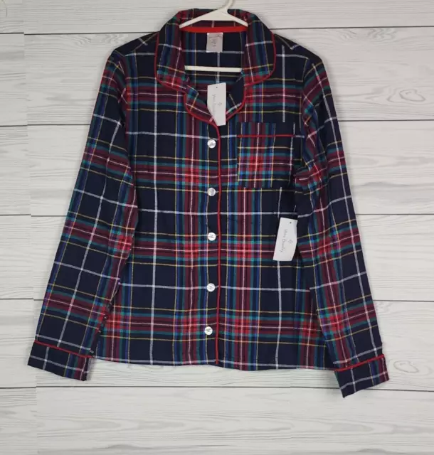 NWT Vera Bradley Pajama Top Tartan Plaid Button Up Flannel Pocket Long Sleeve
