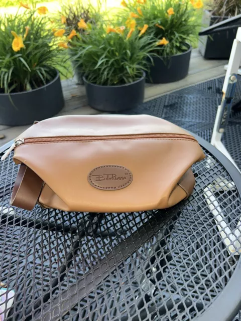 Belle Russo Tan Brown Toiletry Bag in sealed bag, Zip closure in sealed bag