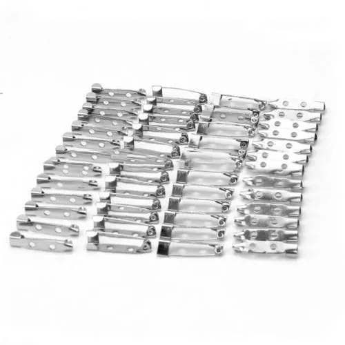 50pcs Brooch Bar Safety Pins Catch Findings Silver Badge Fasteners For Jewellery