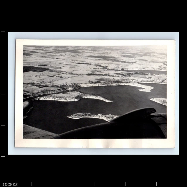 Old Vintage Photo ABSTRACT AIRPLANE ENGINE WING AERIAL BIRD'S EYE VIEW LAKE