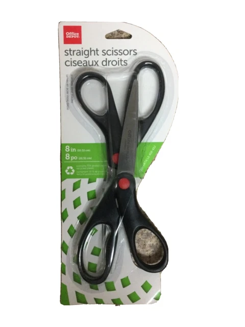 Tijeras marca Office Depot, 8", rectas, negras, paquete de 2 tijeras totalmente nuevas