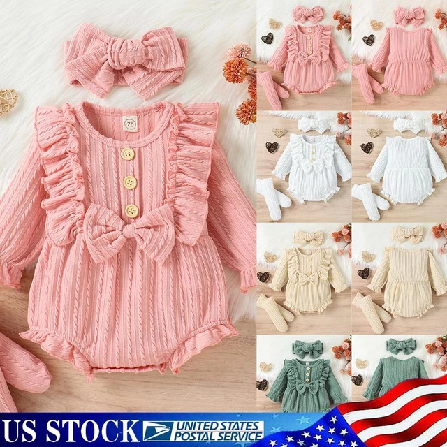 Newborn Baby Girl Ruffle Romper Bodysuit Jumpsuit Headband Clothes Outfits Sets