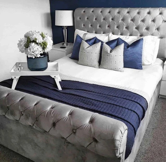 NEW 4FT6 CHESTERFIELD Ottoman Sleigh Bed Gas Lift Storage Headboard ...