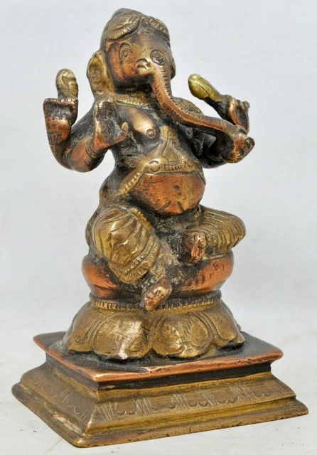 Vintage Brass God Ganesha Idol Figurine Statue Original Old Hand Crafted Engrave